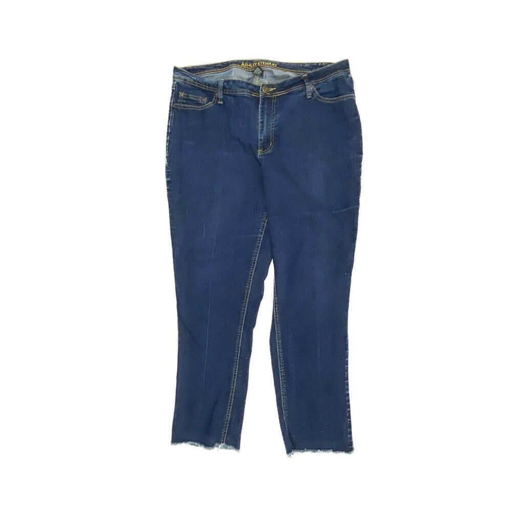 Ashley Stewart Jeans Women 14 Tall Dark Blue Raw Hem Straight Leg R4829